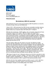 ABS Contact: Penny Hill Tel: +[removed]Email: [removed] PRESS RELEASE