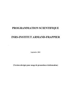 PROGRAMMATION SCIENTIFIQUE INRS-INSTITUT ARMAND-FRAPPIER ˙ Septembre 2001