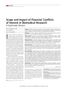 REVIEW  Scope and Impact of Financial Conflicts of Interest in Biomedical Research A Systematic Review Justin E. Bekelman, AB