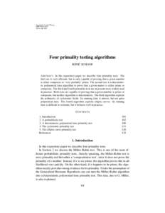 Algorithmic Number Theory MSRI Publications Volume 44, 2008 Four primality testing algorithms RENE´ SCHOOF