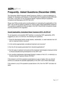 Frequently-Asked Questions (December 2006); Applicability: Centralized Waste Treatment (CWT) Effluent Guidelines, 40 CFR 437