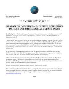 For Immediate Release: October 30, 2014 Media Contacts:  Melissa Giller