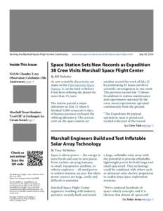 Serving the Marshall Space Flight Center Community  Inside This Issue: NASA’s Chandra X-ray Observatory Celebrates 15th Anniversary page 4