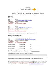 order form  Field Guide to the San Andreas Fault BOOK Book S&H