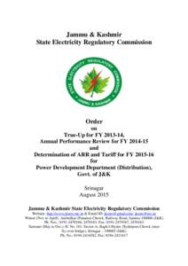 Jammu & Kashmir State Electricity Regulatory Commission Order on True-Up for FY,