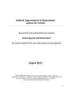 Judicial Appointments in Queensland:               options for reform
