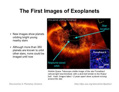 The First Images of Exoplanets One planet orbiting Fomalhaut Star location • New images show planets