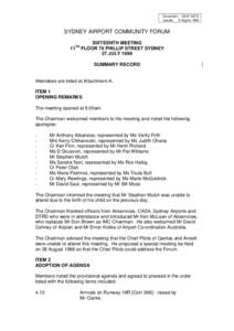 Document: SACF[removed]Issued: 8 August 1998 SYDNEY AIRPORT COMMUNITY FORUM SIXTEENTH MEETING