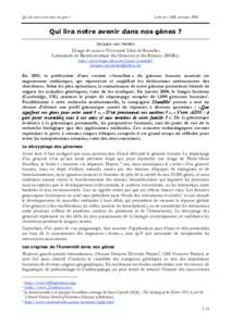 Qui lira notre avenir dans nos gènes ?  Lettre de l’ARB, septembre 2008 Qui lira notre avenir dans nos gènes ? Jacques van Helden