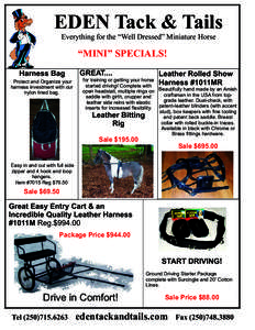 EDEN Tack & Tails Everything for the “Well Dressed” Miniature Horse “MINI” SPECIALS! Harness Bag Protect and Organize your