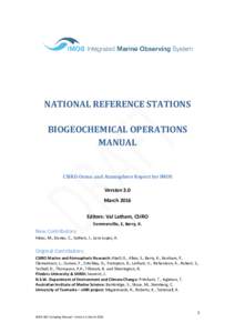 NATIONAL REFERENCE STATIONS BIOGEOCHEMICAL OPERATIONS MANUAL CSIRO Ocean and Atmosphere Report for IMOS