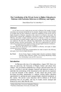 THE CONTRIBUTION OF THE PRIVATE SECTOR TO HIGHER EDUCATION IN PAKISTAN WITH PARTICULAR REFERENCE TO EFFICIENCY AND EQUITY