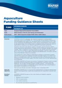 Aquaculture Funding Guidance Sheets FUND INTERREG EUROPE Acronym: n/a