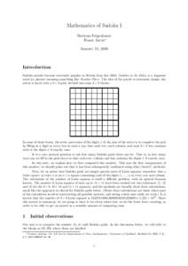 Mathematics of Sudoku I Bertram Felgenhauer Frazer Jarvis∗ January 25, 2006  Introduction