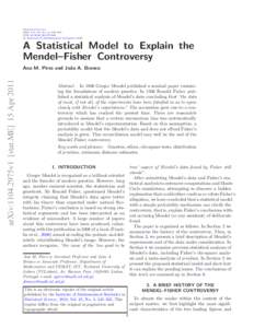 A Statistical Model to Explain the Mendel…Fisher Controversy