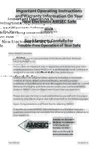 Important Operating Instructions and Warranty Information On Your New Electronic AMSEC Safe MODELS: EST914 & EST1814