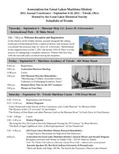 Association for Great Lakes Maritime History 2010 Annual Meeting & Conference – September 9-11, 2010 – Superior, WI