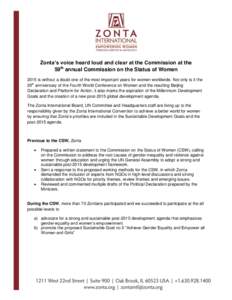 Zonta’s voice heard loud and clear at the Commission at the 59th annual Commission on the Status of Women 2015 is without a doubt one of the most important years for women worldwide. Not only is it the 20th anniversary