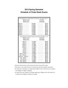 2015 Spring Semester Schedule of Finals Week Exams Course Sequence for classes whose first class day of the week is M,W, or F. Regular Course