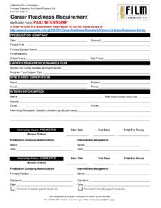 California Film Commission Film and Television Tax Credit Program 2.0 Form Rev: Career Readiness Requirement Verification Form: PAID