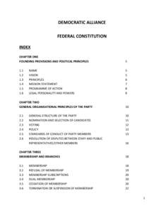DEMOCRATIC ALLIANCE FEDERAL CONSTITUTION INDEX CHAPTER ONE FOUNDING PROVISIONS AND POLITICAL PRINCIPLES