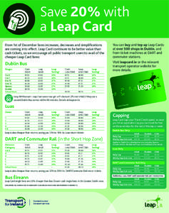 Save 20% with a Leap Card From 1st of December fares increases, decreases and simplifications are coming into effect. Leap Card continues to be better value than cash tickets, so we encourage all public transport users t