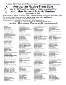 Australian Native Plants Society Canberra Region Inc  http://nativeplants-canberra.asn.au Australian Native Plant Sale