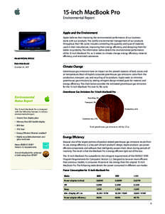 15-inch MacBook Pro Environmental Report Apple and the Environment  Model MD318, MD322