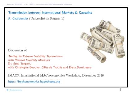Arthur CHARPENTIER - IMAC3 - International MACroeconomics Workshop  Transmission between International Markets & Causality A. Charpentier (Université de Rennes 1)  Discussion of