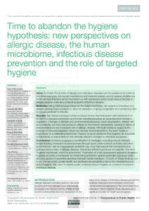 research-article2016 RSH0010.1177/1757913916650225Time to abandon the hygiene hypothesis: new perspectives on allergic disease, the human microbiome, infectious disease prevention and the role of targeted hygieneT