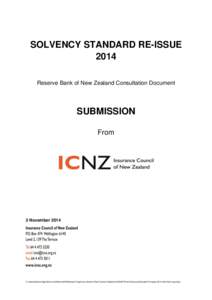 SOLVENCY STANDARD RE-ISSUE 2014 Reserve Bank of New Zealand Consultation Document SUBMISSION From