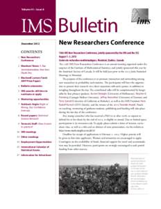 Volume 41 • Issue 8  IMS  Bulletin December 2012
