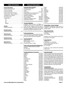 Table of Contents  General Information General Information Important Phone Numbers .......................... 1