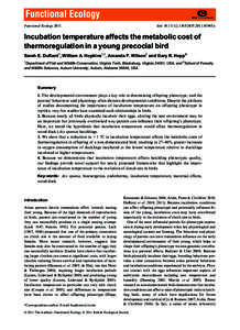 Functional Ecologydoi: j01945.x Incubation temperature affects the metabolic cost of thermoregulation in a young precocial bird