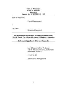 State of Wisconsin Court of Appeals District 1 Appeal No. 2012AP001126 - CR State of Wisconsin, Plaintiff-Respondent,