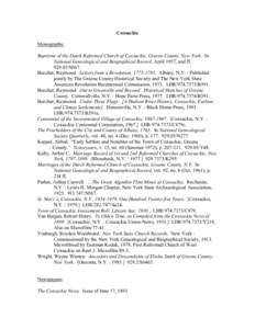 Coxsackie Monographs: Baptisms of the Dutch Reformed Church of Coxsackie, Greene County, New York. In National Genealogical and Biographical Record, April 1957, and ffN567. Beecher, Raymond. Letters from a Revol