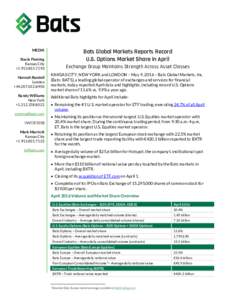 MEDIA  Bats Global Markets Reports Record U.S. Options Market Share in April  Stacie Fleming
