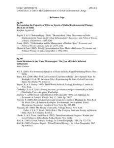 UGEC VIEWPOINTS Urbanization: A Critical Human Dimension of Global Environmental Change ISSUE 2  Reference Page