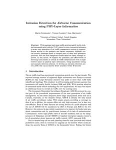Intrusion Detection for Airborne Communication using PHY-Layer Information Martin Strohmeier1 , Vincent Lenders2 , Ivan Martinovic1 1
