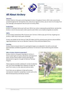 Archery Victoria Title: Booklet  Subject: