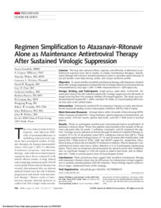 PRELIMINARY COMMUNICATION Regimen Simplification to Atazanavir-Ritonavir Alone as Maintenance Antiretroviral Therapy After Sustained Virologic Suppression