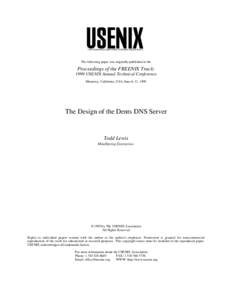 THE ADVANCED COMPUTING SYSTEMS ASSOCIATION  The following paper was originally published in the Proceedings of the FREENIX Track: 1999 USENIX Annual Technical Conference