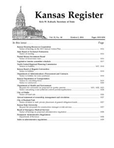 Kansas Register Kris W. Kobach, Secretary of State Vol. 33, No. 40  In this issue . . .