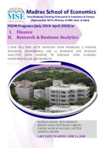Madras School of Economics Post Graduate Teaching & Research in Economics & Finance (Approved by AICTE, Ministry of HRD, Govt of India) PGDM Programs (JulyAprilin