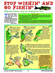 STOP WISHIN’ AND GO FISHIN’ Make this minnow trap for catching free bait. ou’re ready for fishing. You’ve got ever ything...but bait. And