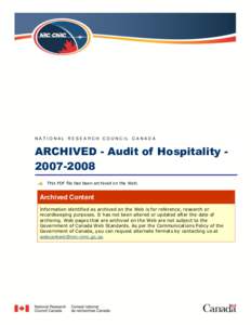 ARCHIVED - Audit of Hospitality[removed]