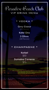 Paradise Beach Club VIP DRINK MENU • VODKA • Grey Goose (All Flavors)