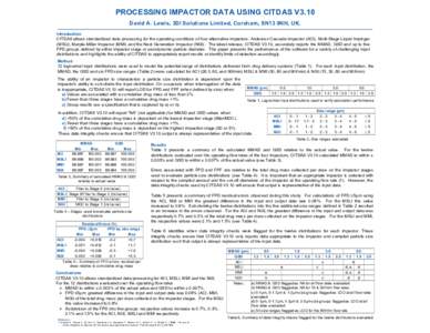 PROCESSING IMPACTOR DATA USING CITDAS V3.10 David A. Lewis, 3DI Solutions Limited, Corsham, SN13 9NH, UK. Introduction CITDAS allows standardized data processing for the operating conditions of four alternative impactors