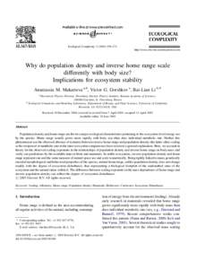 Ecological Complexity–271 http://www.elsevier.com/locate/ecocom Why do population density and inverse home range scale differently with body size? Implications for ecosystem stability