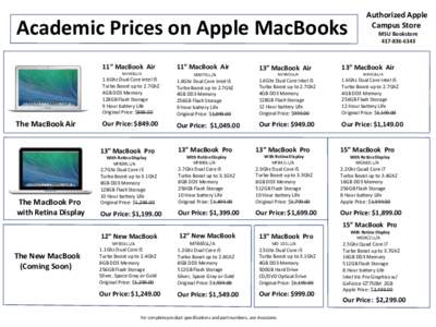 Academic Prices on Apple MacBooks 11” MacBook Air MJVE2LL/A The MacBook Air